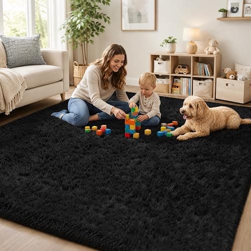PLHXFR 6x9 Area Rugs Living Room: Fluffy Bedroom Rug Shag Carpet Black | Upgrade Non-Slip High Pile Carpet Fuzzy Plush Indoor Floor Decor Shaggy Rugs for Kid Boys Girls Playroom Nursery Modern Home thumbnail 9