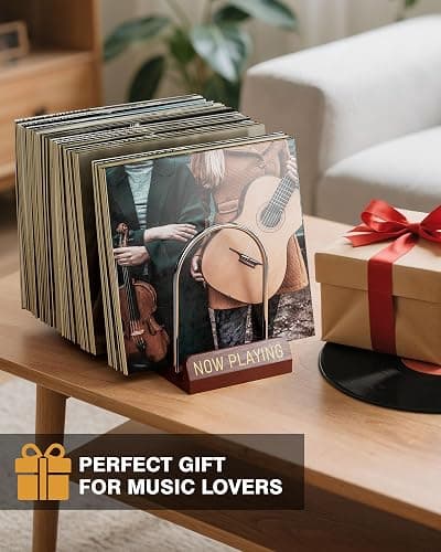 BS-VOG Vinyl Record Storage Stand, Expandable Record Holder for 30-70 LPs, Now Playing Display Rack for Albums, Wood & Metal Sturdy Vinyl Stand for Home Decor & Music Lovers thumbnail 6