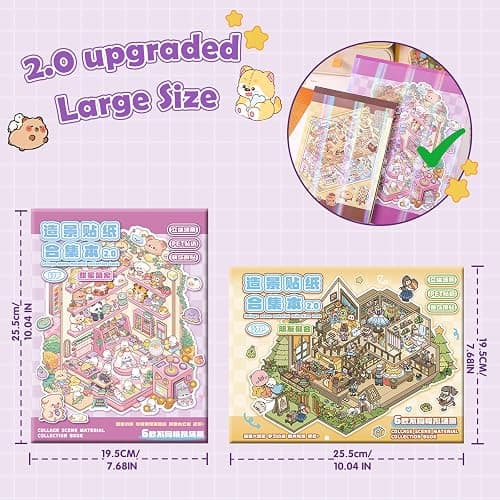 12 Sets of Big DIY 3D Sticker Scene, 2 Sticker Books of Cute Kawaii Animals and Party 3D Scene Stickers, Make Your Own DIY Miniature House Scenes for Stress Relief thumbnail 3