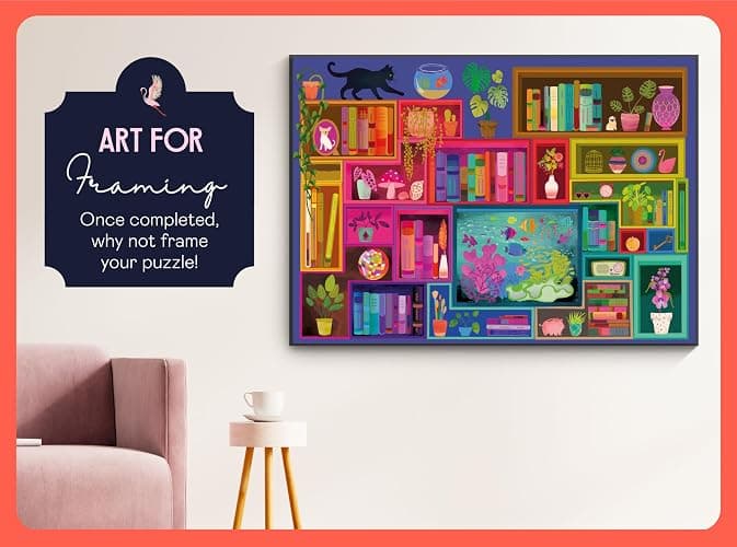 Elena Essex 1000 piece Jigsaw Puzzles for Adults - Bookshelf, Jigsaw Puzzles for Adults 1000, Adult Jigsaw Puzzles 1000 Pieces, Colourful Books Cat Flower Rainbow Puzzle, Size 70x50cm thumbnail 8