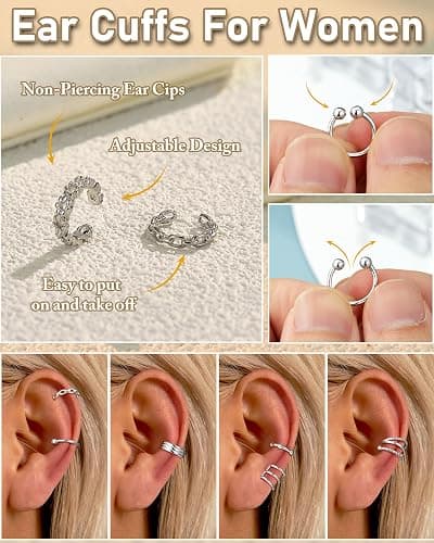ORAZIO 20/25Pcs Ear Cuff Set Damen Ohrmanschette Ohrringe Earcuffs Set Helix Knorpel Ohrmanschette Ohne Ohrloch Wickelohrring Fakepircings Ohr Cuffs Ohrklemme thumbnail 2