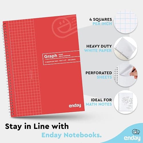 Emraw Graph Paper Notebook (4 Pack) Grid Notebook, Graph paper spiral notebook, Graph notebook, 4 Squares per inch Grid paper notebook, White Paper Quad Ruled Spiral Assorted Colors - by Enday thumbnail 5