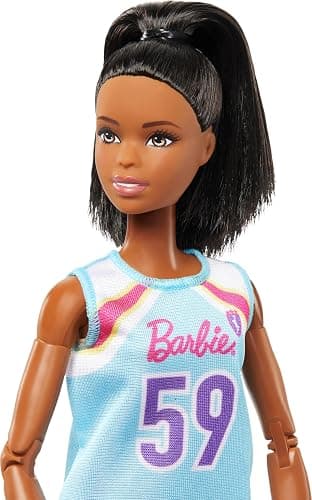 Barbie Careers Fashion Doll & Accessories, Made to Move Brunette Basketball Player Wearing Removable Uniform with Ball, 22 Bendable Joints thumbnail 3