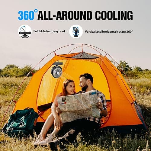 Portable Camping Fan with LED Lantern- 40H Work Time Rechargeable Battery Operated Fan with Hanging Hook for Tent Car RV Hurricane Emergency Outages Survival Kit thumbnail 3