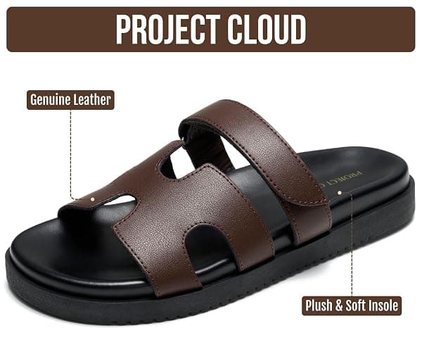 Project Cloud 100% Genuine Leather Sandals Women & Slides for Women (Mayvy) | Plush Soft Insole Water Resistant Beach Footwear - Stylish Womens Slides Comfortable Women Sandals - Non-Slip Outsole thumbnail 2