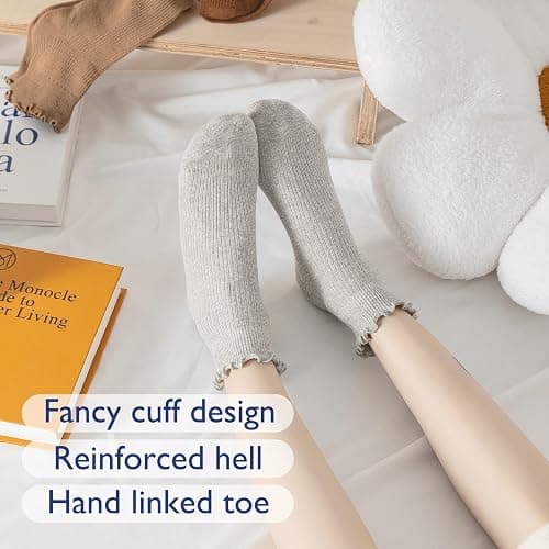 Hstyle 6 Pairs of Ruffle Socks Women, Cute Ruffle Ankle Socks - 5-9 - Mix Color2 thumbnail 5
