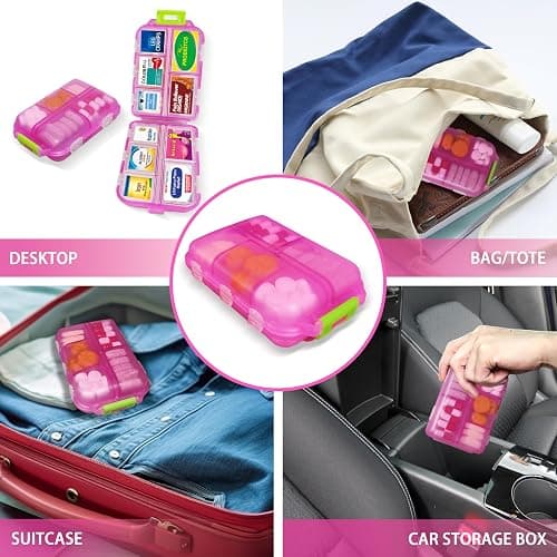Pill Organizer with 161 Medicine Labels Travel Daily Pill Container Mini Medication Organizer Storage Pill Organizer Pill Case 7 Day (Pink) - Pink - Pill Box with Stickers thumbnail 3