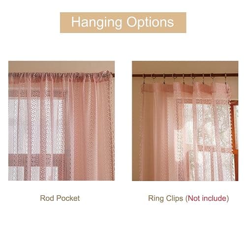 Sutuo Home Light Pink Boho Curtains 84 inches Long for Girls Bedroom Living Room,Lace Sheer Window Curtains Crochet Macrame Bohemian Valentine Farmhouse Vintage Tassels Rod Pocket,2 Panels 50" W thumbnail 5
