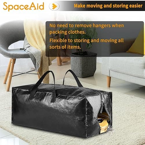 SpaceAid Heavy Duty Moving Bags 8 Pack, Large Storage Totes Bins with Backpack Straps, Strong Handles & Zippers, Packing Moving Boxes Supplies, College Dorm Room Essentials, Black thumbnail 7