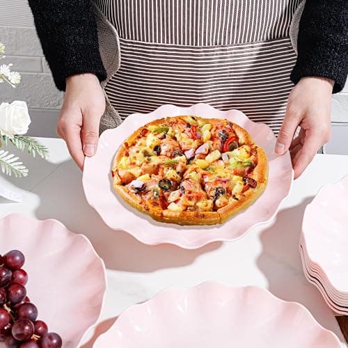 LIYH 20 Pcs 10 Inch Pink Scalloped Plastic Plates Reusable - Unbreakable Plastic Plates for Weddings Party Outdoor Picnics Dishwasher Safe BPA Free (20Guests) Wedding Plate thumbnail 9