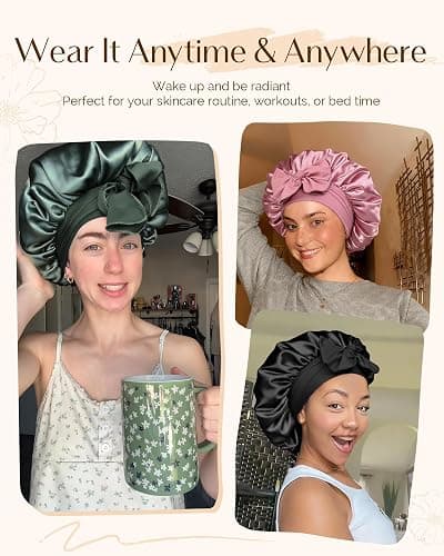 Yanibest Satin Silk Bonnet for Sleeping Women, Double Layer Hair Bonnet with Elastic Tie Band for Curly Natural Hair thumbnail 5