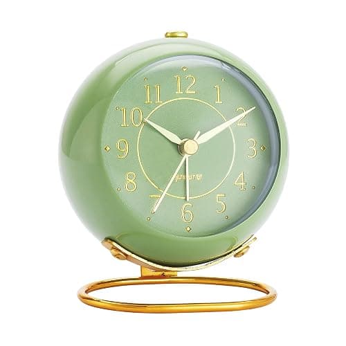 rjuwurv Metal Desk Clock, Retro Bedroom Table Vintage Analog Alarm Clock, Silent Non-Ticking Gold Clock, Bedside Décor(Olive-Green) - Image 1