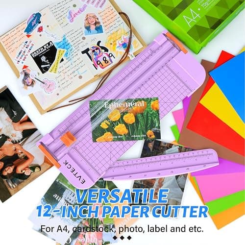 Evteck Paper Cutter 12 Inch Paper Trimmer Slider Crafting Scrapbooking Supplies for A4 Vinyl Photo Cardstock with Security Blade and Foldable Ruler thumbnail 5