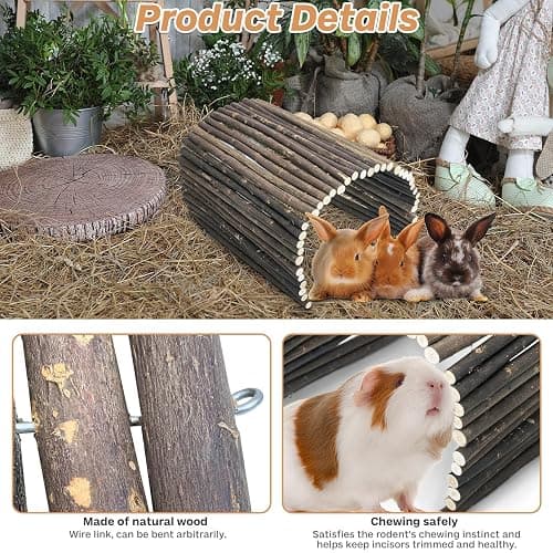 PINVNBY Extra Large Wooden Bunny Ladder Bridge (25 x 15 inches), Rabbits Hideout, House, Tunnel, Rodents Chew Toys for Guinea Pig, Chinchillas, Hedgehogs, Ferrets, Rat thumbnail 3
