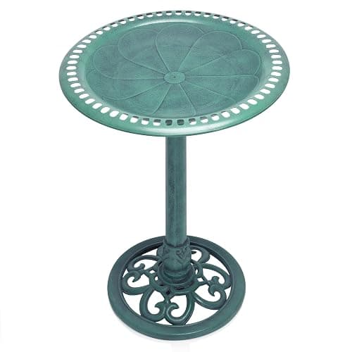 Alpine Corporation TEC116 Outdoor Aged Green Pedestal Birdbath with Scrollwork, 28" Tall, Green thumbnail 5