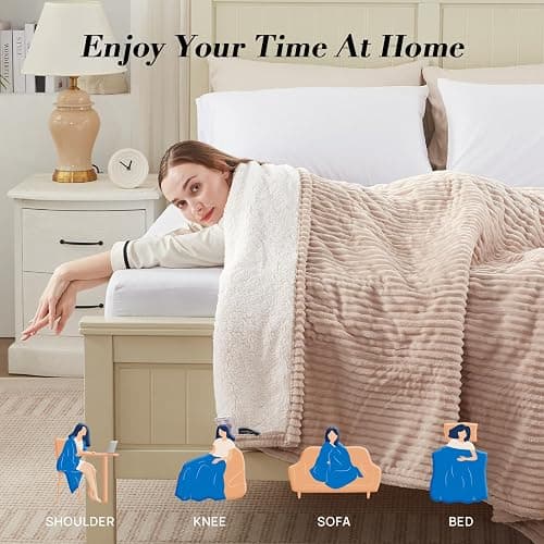 Westinghouse Queen Size Electric Blanket, Flannel to Sherpa Reversible, Heated Blanket Queen with Dual Control 10 Heating Settings & 1-12 Hours Auto Shut Off, Machine Washable, (84" x 90", Beige) thumbnail 9