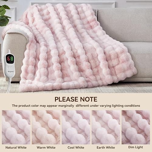 Anysay Heated Blanket Throw with 1/2/4/6/8 Hours Auto-Off 10 Heat Level, 50'' * 60'' Cozy Faux Rabbit Fur Bubble Electric Blanket with Overheat Protection(Tie-Dye Pink) thumbnail 7