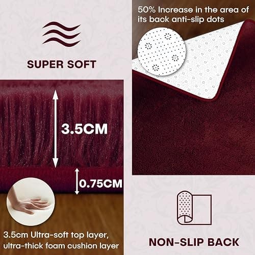 XSIVOD Plush Fluffy Non-slip Shaggy Rugs Living Room, 140x200cm, Wine Red | Non-slip soft area rug, plush bedroom carpet. Ideal for dorm, teen room, playroom, study, office, Modern indoor furry decor. thumbnail 3