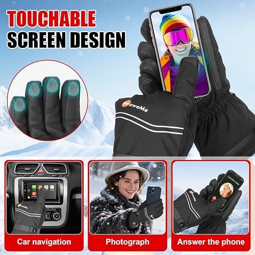 Rechargeable Heated Gloves for Men Women, 7.4V Electric Thermal Gloves,Winter Waterproof & Windproof Ski Glove for Outdoor Motorcycle Riding Hunting Fishing thumbnail 7