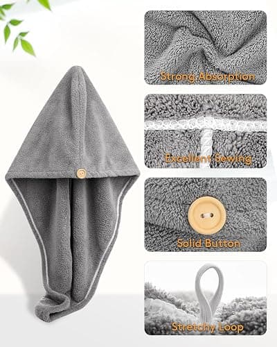 YFONG 3 Pack Hair Drying Towels, Hair Towel with Button, Super Absorbent Microfiber Hair Towel for Curly Hair, Fast Drying Hair Wraps for Women Girls, Microfiber Towel for Hair thumbnail 3