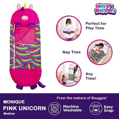 Happy Nappers: Pillow & Sleepy Sack: Medium - Pink Unicorn BeeBee - 54 x 20, 2-in-1: Plush Animal Opens Into Sleeping Bag, Soft Play & Nap Character, Kids 3+ thumbnail 2