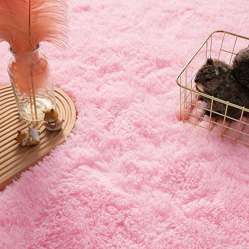 Andecor Soft Fluffy Bedroom Rugs, 4 x 6 Feet Indoor Shaggy Plush Area Rug for Boys Girls Kids Baby College Dorm Living Room Home Decor Floor Carpet, Pink thumbnail 3
