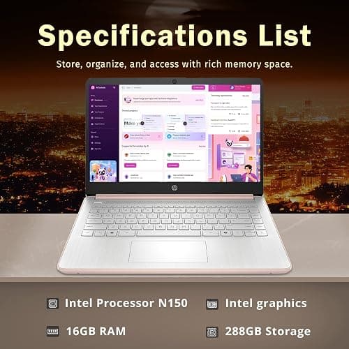HP Stream 14" HD BrightView Laptop, Intel Celeron N150, 16GB RAM, 288GB Storage (128GB UFS + 160GB Docking Station Set), Intel UHD Graphics, 720p Webcam, Wi-Fi, 1 Year Office 365, Win 11 S, Gold thumbnail 3