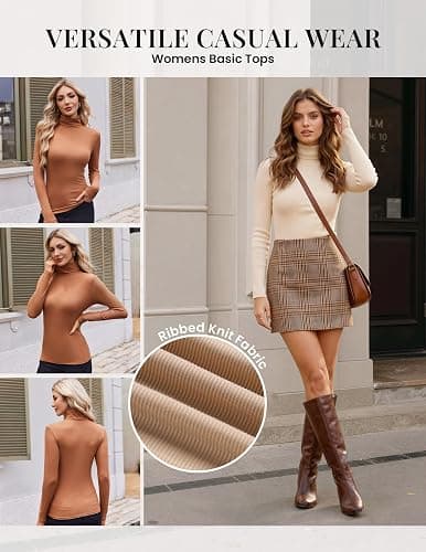 Ekouaer Womens Turtleneck Tops Winter Ribbed Long Sleeve Shirts | Casual Basic Underscrub, Fitted Thermal Underwear, Stretchy Lightweight Undershirts, High Neck Fall Fashion Clothes 2026 thumbnail 6