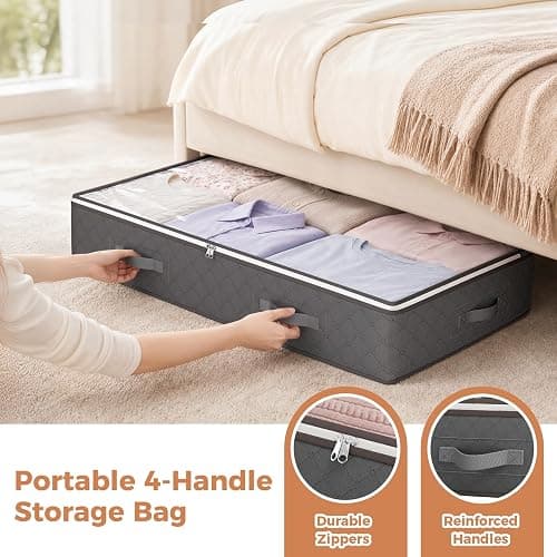 Budding Joy 90L Under Bed Storage Containers, Closet Organizers and Storage Bins, Foldable Underbed Storage Bags for Linen Sheets, Blanket, Clothing, Comforter, Sweaters, Pillows, Wrapping Paper, Grey thumbnail 5