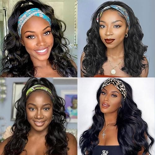 Colorful Queen Glueless Headband Wig Long Black Body Wave Headband Wigs for Black Women Synthetic Natural Looking Wavy Wig Heat Resistant 180% Density (26inch, 1B#) thumbnail 6