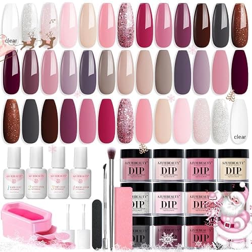 AZUREBEAUTY 31 Pcs Dip Powder Nail Kit Starter 20 Colors Clear Nude Pink Brown Glitter All Season Acrylic Dipping Powder Liquid Set with Top/Base Coat Activator for French Nail Art DIY Salon Gift - Image 1