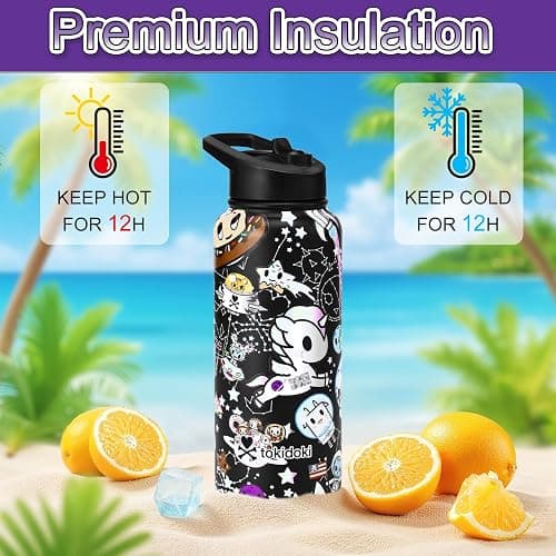 Tokidoki Unicorno 32OZ Water Bottle with straw Anime Cartoon Reusable Insulated Water Bottle Cup Tumbler with Leak Proof Flip for Outdoor Gym(space) thumbnail 7