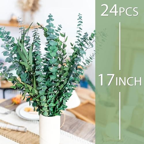 3kinds Natural Eucalyptus Stems 24PCS - 17inch Eucalyptus Set for Shower Bundle Real Eucalyptus Leaves Branches Vase Filler, Dried Flowers Arrangement Home Decor Wedding Decor thumbnail 2