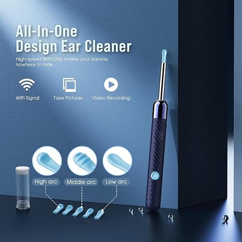 LEIPUT Ear Wax Removal - Earwax Remover Tool with 7 Pcs Ear Set - Ear Canal Cleaner with 1080P Camera - FSA HSA Eligible - Ear Cleaning Kit with 6 Ear Spoon - Ear Camera for iOS & Android (Blue) thumbnail 2
