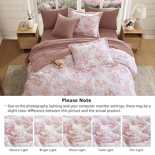 BLOOMHAVEN Queen Comforter Set -7 Pieces Pink Floral Comforter Set thumbnail 4
