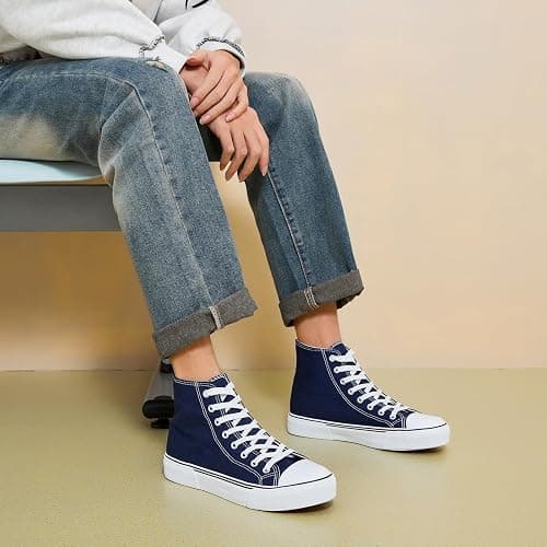 hash bubbie Unisex Fashion High top Sneakers Womens Classic High Tops Canvas Shoes Casual Tennis Shoes for Men - 13 Women/11 Men - Navy thumbnail 9