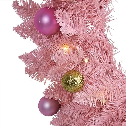 Nearly Natural 24in. Pink Artificial Christmas Wreath with 35 LED Lights and Ornaments thumbnail 4