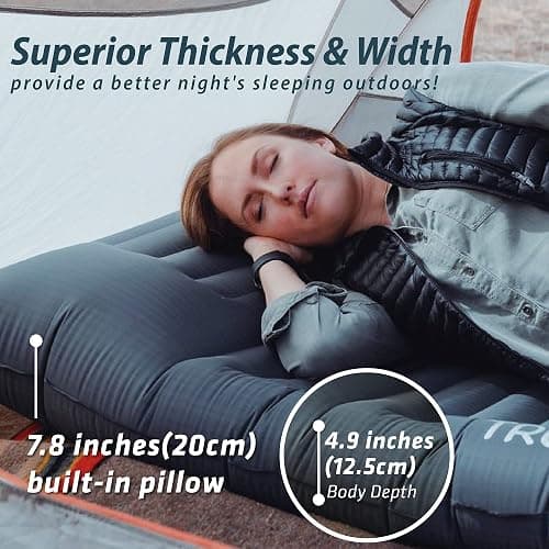 TREKOLOGY Sleeping Pad for Camping - Infaltable Mat – 73.2"x 29.9" Premium with Built‑in Pump, Neck‑Support Pillow, Thick 4.9" Height – Ultralight Sleep Pad for Tent, Backpacking & Travel thumbnail 3