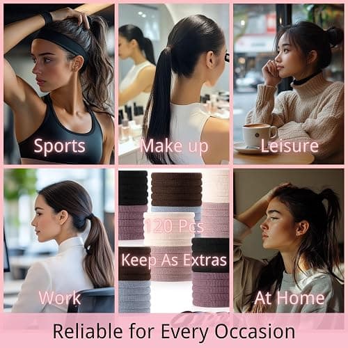 LuSeren 120PCS Soft Hair Ties for Women – No Damage Ouchless Nylon Hair Accessories, Seamless Fabric Ponytail Holders for Daily Use (Natural Colors) thumbnail 7