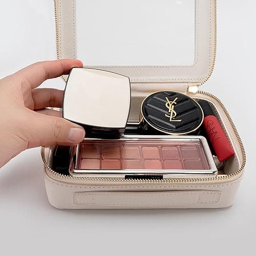 Aveniee Clear Makeup Bag Organizer, Travel Cosmetic Case Skincare Toiletry Bag for Women, Portable Make Up Pouch Car Organizer Bag with Zippers for Essentials(White) - Off-White - Medium Classic thumbnail 3