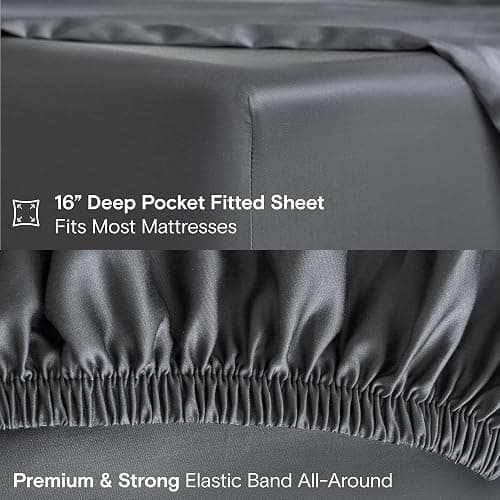 DOZ Sheet Set, 100% Viscose derived from Bamboo, Organically Grown, Buttery Soft, Cooling Sheets, High GSM, Deep Pockets - 2 Piece - 1 Pillowcase 1 Fitted Sheet (Storm, Twin XL) thumbnail 5