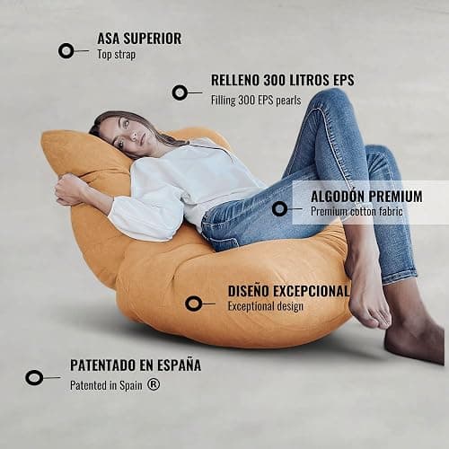 Aiire Fauteuil Pouf Salon Moderne - Pouffe Géant Interieur Adulte ou Ado avec Remplissage pour Décoration de la Chambre – Gros Bean Bag XXL ou Coussin de Sol Beige thumbnail 6