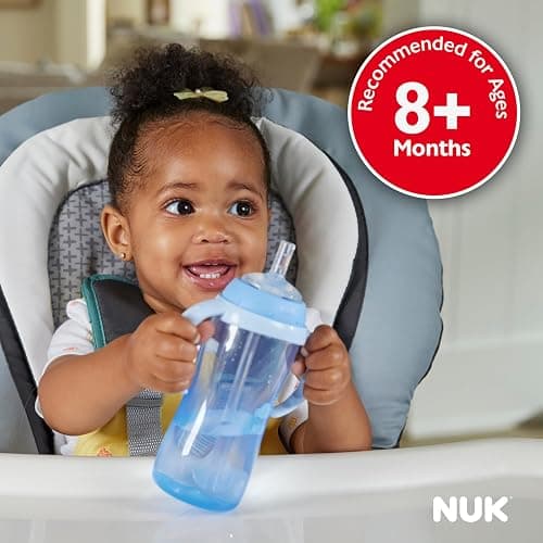 NUK Learner Straw Cup, 10oz, 2-Pack - Toddler Sippy Cup with Soft Straw for Easy Drinking, Suitable for Ages 8 Months and Up, Timeless Collection thumbnail 2