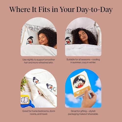 Wonder Woman x Kitsch Satin Pillowcase with Zipper for Hair & Skin - Softer Than Silk Pillow Cases, Cooling Satin Pillow Case, Wrinkle-Free Pillow Cases Standard Size (19x26) - Believe in Wonder thumbnail 6