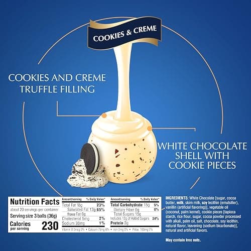 Lindt LINDOR Cookies and Creme White Chocolate Candy Truffles with Smooth, Melting Truffle Center, 25.4 oz., 60 Count thumbnail 6