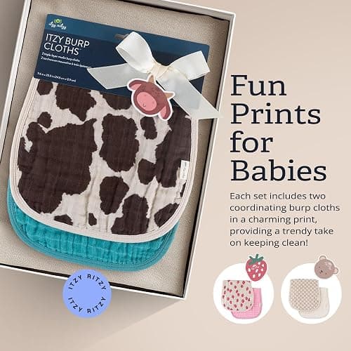 Itzy Ritzy Set of 2 Baby Burp Cloths – Ultra-Soft Absorbent Burping Cloths for Babies - Made of 100% Cotton Muslin and Generously Sized with Trendy Coordinating Prints – Machine Washable (Cow Print) thumbnail 6