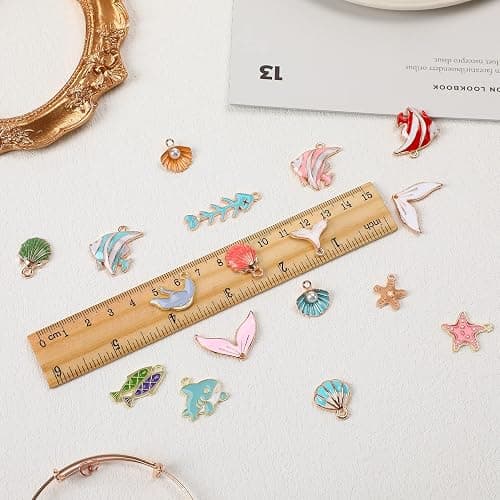 MARFOREVER 120 Pcs Ocean Themed Sea Charms for Jewelry Making, Assorted Gold Enamel Starfish Seashell Marine Pendants for Necklace Earring Bracelet Crafting Holiday Gifts for Women Mom Girls thumbnail 3
