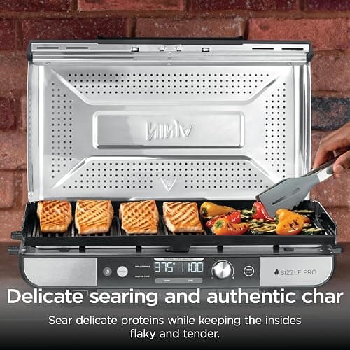 Ninja Sizzle Pro XL 20-Inch Indoor Griddle + Grill, Detachable Ventilated Lid, Grease Control, Ceramic Nonstick Plates, Even Edge Cooking, Extra Large Capacity, Versatile, Silver, GX101 thumbnail 8