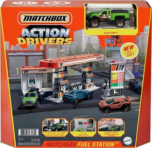 Matchbox Toy Cars Playset, Action Drivers Fuel Station & 1:64 Scale Toy Truck, Moveable Gas Hoses & Car-Activated Features thumbnail 7
