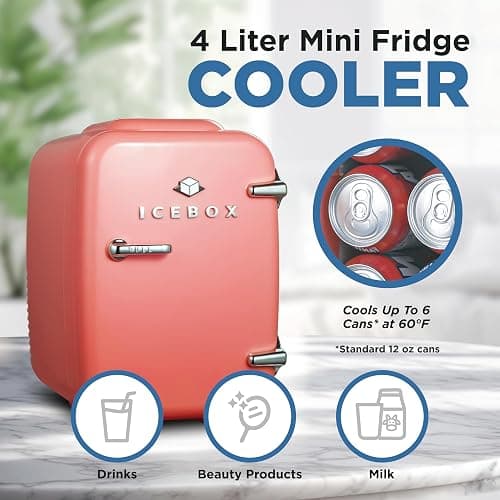 ICEBOX IBMF4BLS Mini Fridge For Bedroom, Skincare Refrigerator, Portable Cooler & Warmer for Makeup, for Office & Home, Mini (4 L / 6-Can), Blush Red thumbnail 2